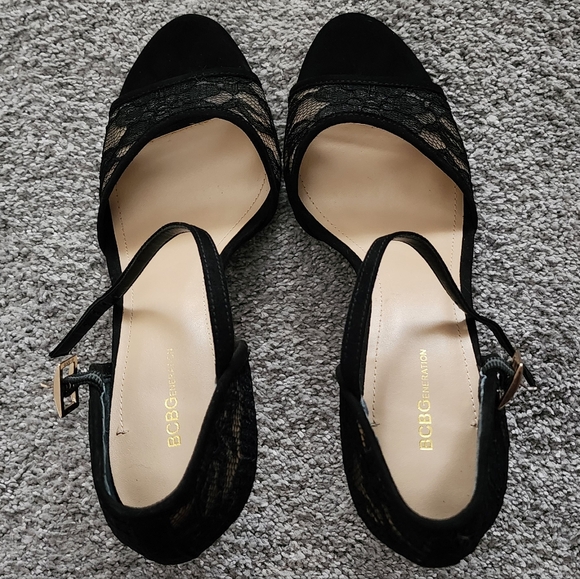 Black lace peep toe BCBG ankle strap heels, sz: 9.5 M - worn once - Picture 6 of 14